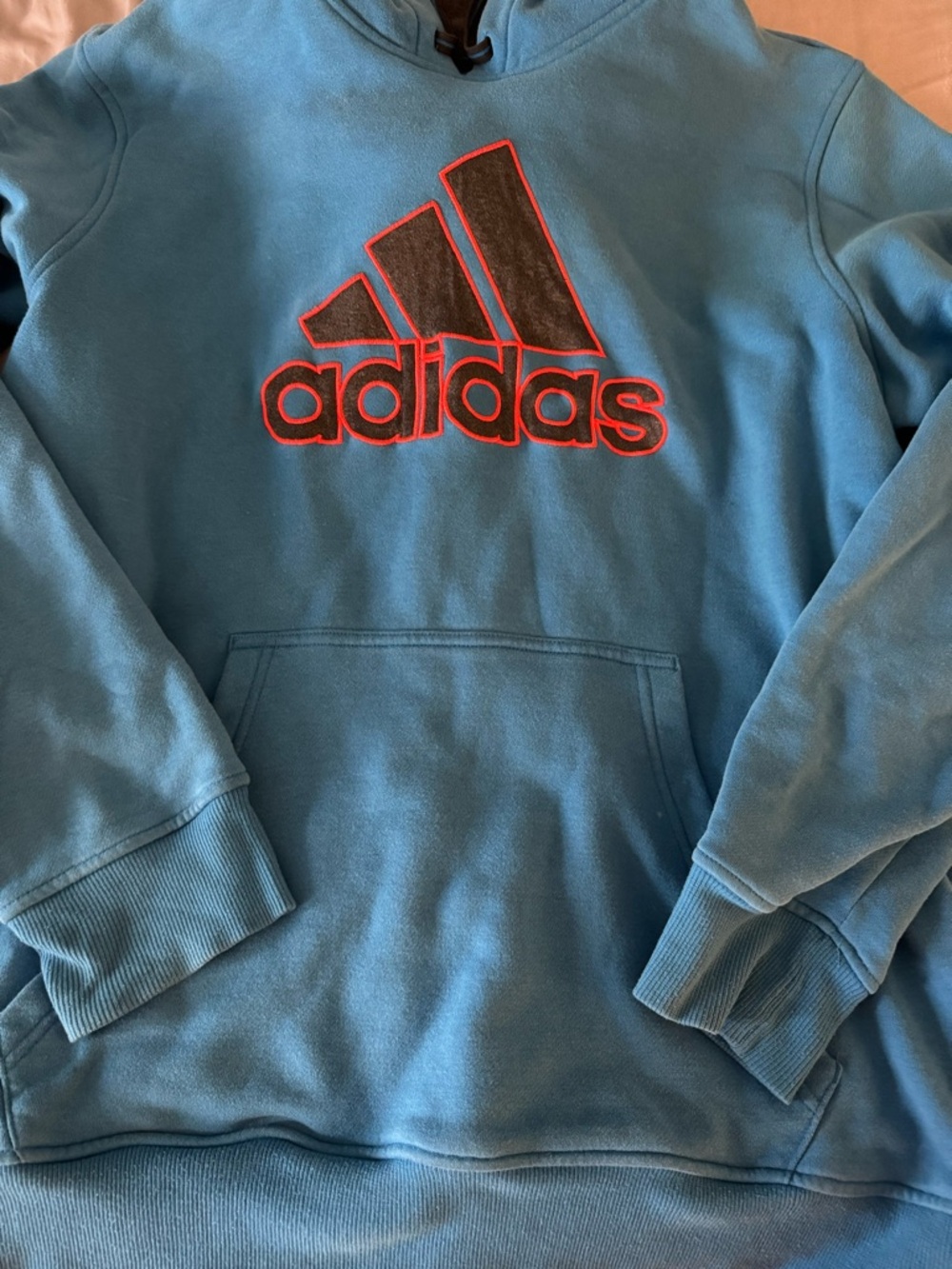 adidas Blue Sherpa-Lined Hoodie with Gray Logo